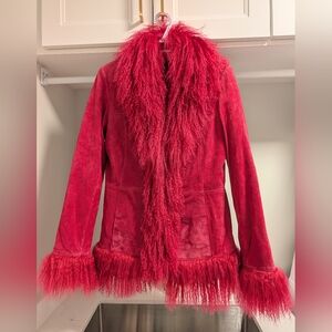 90s Danier Penny Lane Jacket - Pink Suede With Mongolian Wool Trim